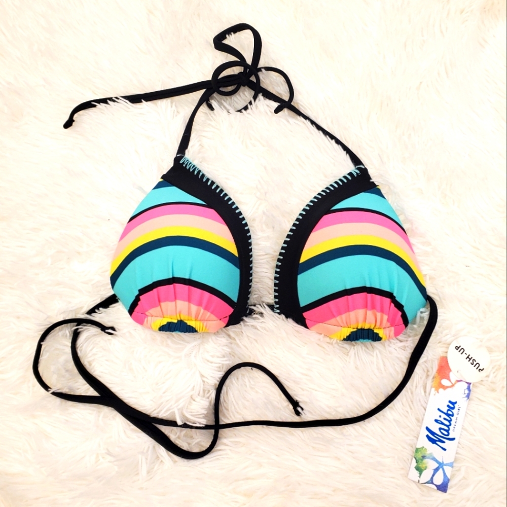 Malibu Dream Girl Colorblock Padded Triangle Bikini Top Size M